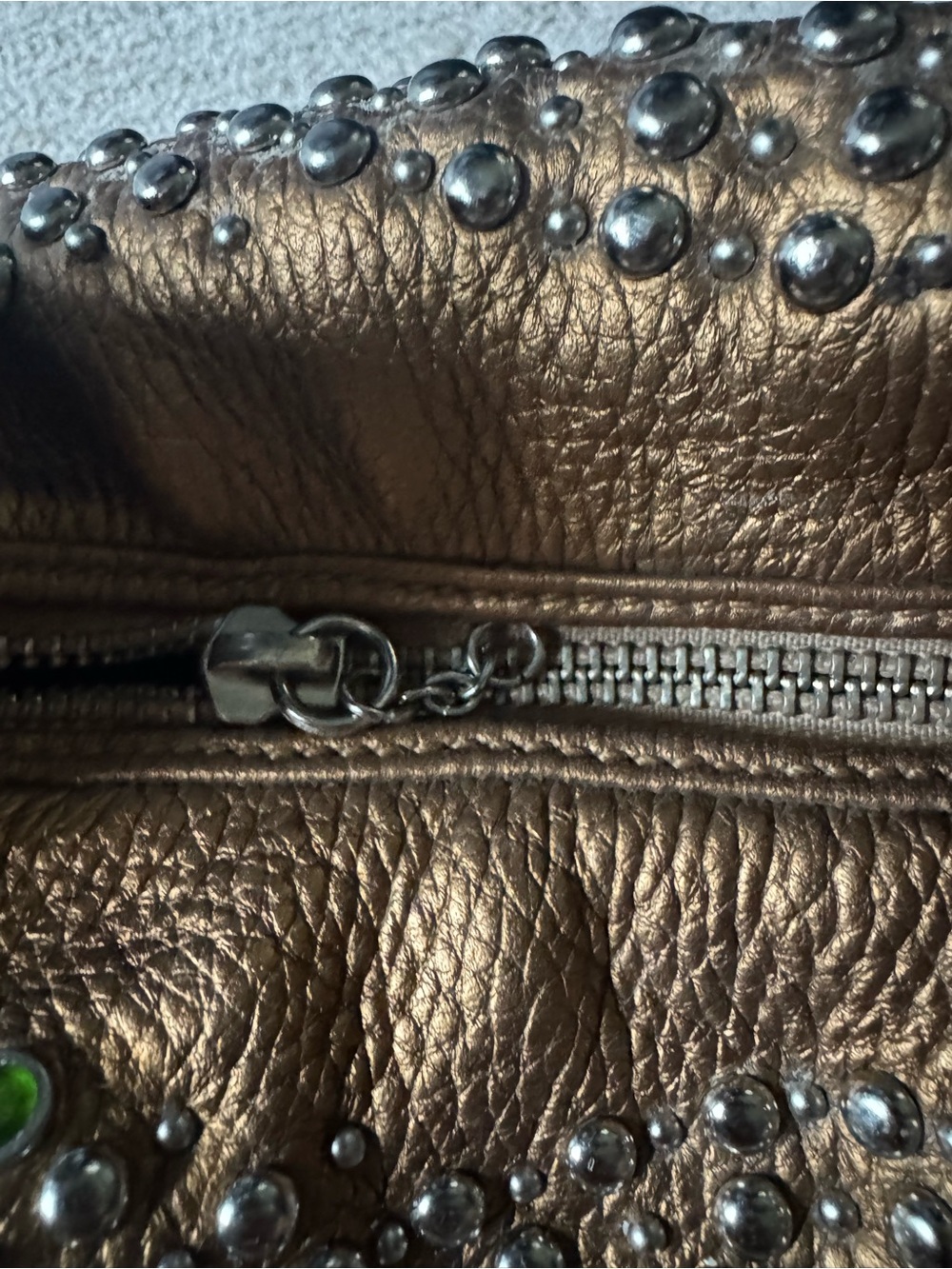 Y2K G Series Cole Haan Bronze Leather Studded Crystal Hobo Shoulder Bag - Picture 11 of 16